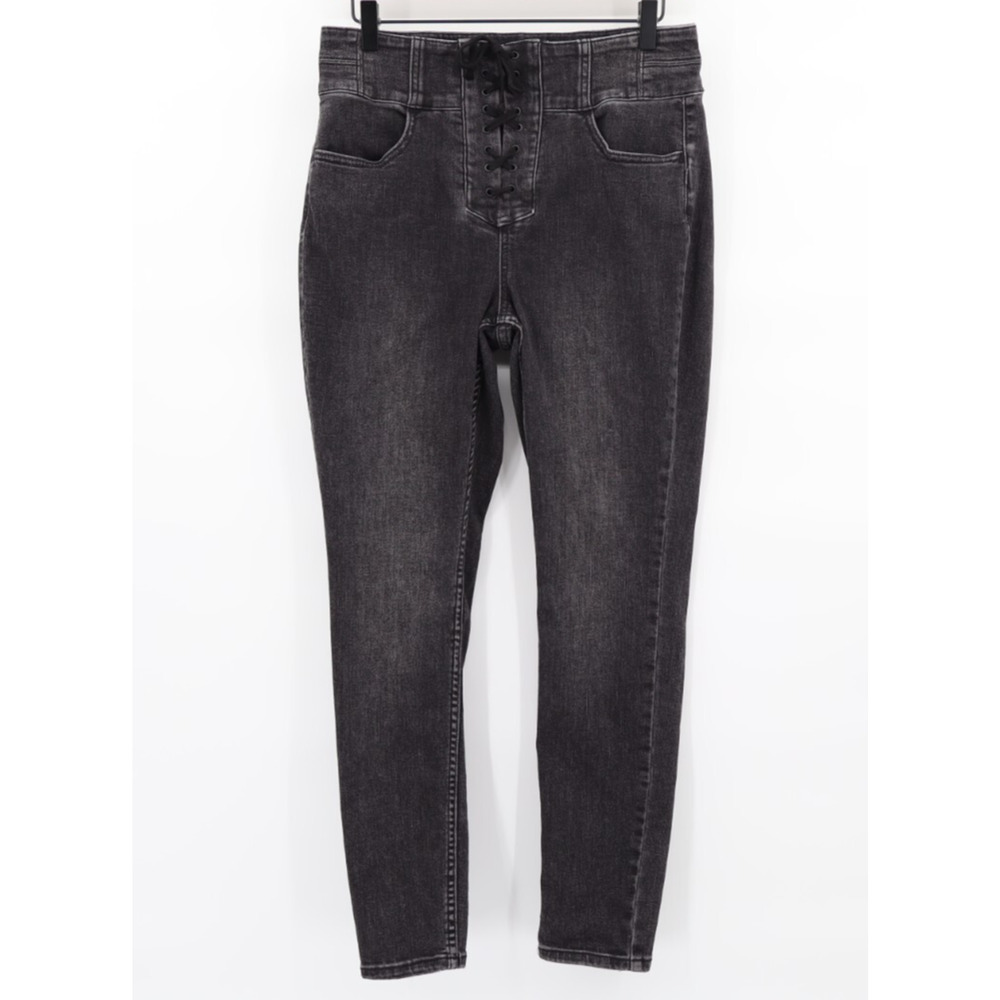 Women's High-Waist Lace-Up Skinny Jeans - Black Wash